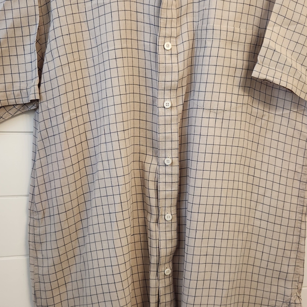 Orvis Men's Tan and Blue XL Checkered Shirt
